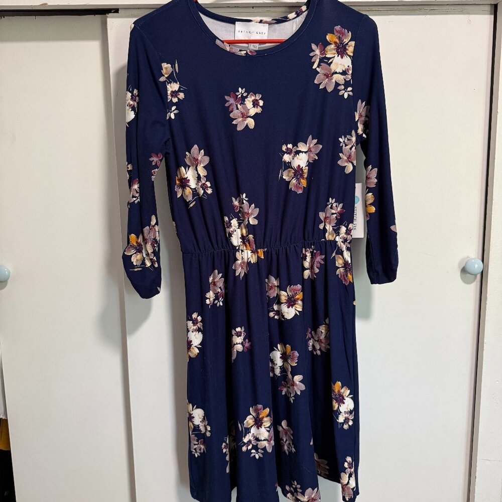 French Grey Floral Dress Size Small